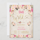 Boho Two Wild Birthday Invitation Waterverf Boho Kaart (Voorkant)
