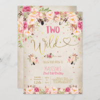 Boho Two Wild Birthday Invitation Waterverf Boho
