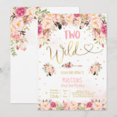 Boho Two Wild Birthday Invitation Waterverf Boho Kaart (Voorkant / Achterkant)
