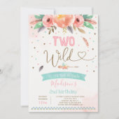 Boho Two Wild Birthday Invitation Waterverf Boho Kaart (Voorkant)