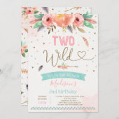 Boho Two Wild Birthday Invitation Waterverf Boho Kaart (Voorkant / Achterkant)