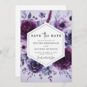 Boho Typografie Paarse Bloemen Huwelijk Save The Date (Voorkant / Achterkant)