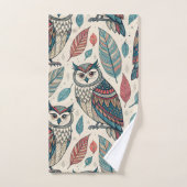 Boho Uil Blad Patroon Teal Roest Beige Bad Handdoek (Handdoek)
