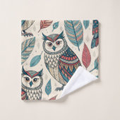 Boho Uil Blad Patroon Teal Roest Beige Bad Handdoek (Wasdoekje)