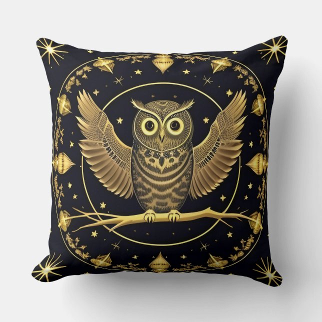 Boho Uil Whimsisch Celestiaal Esthetisch Huisdecor Kussen (Voorkant)