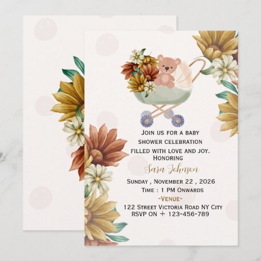 Boho Uitnodiging voor Baby Shower Bewerkbare Templ (Voorkant / Achterkant)