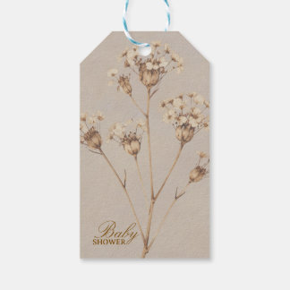 Boho uitnodiging voor babyborrel met gedroogde blo cadeaulabel