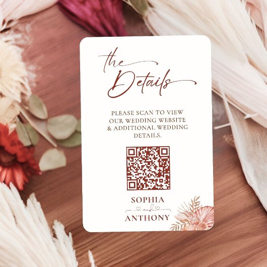 Boho Umber Floral QR Code Trouwdetails Kaart