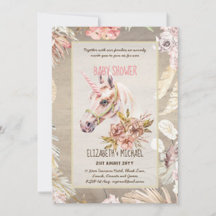 BOHO UNICORN Baby Shower Invitation Waterverf Kaart