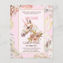 BOHO UNICORN Baby Shower Uitnodigingen Aquarel