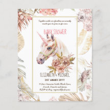 BOHO UNICORN Baby Shower Uitnodigingen Aquarel