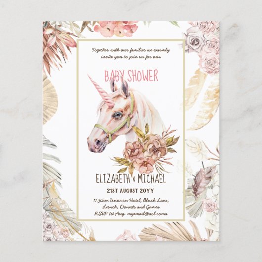 BOHO UNICORN Baby Shower Uitnodigingen Aquarel Flyer (Voorkant)