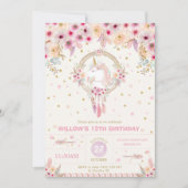 Boho Unicorn Birthday Floral Girl 1ste verjaardag Kaart (Voorkant)