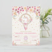 Boho Unicorn Birthday Floral Girl 1ste verjaardag Kaart (Staand voorkant)