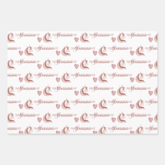 Boho Unicorn Birthday Wrapping Paper Sheets (Voorkant)