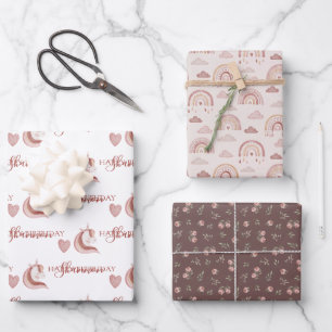 Boho Unicorn Birthday Wrapping Paper Sheets