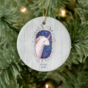 Boho Unicorn Illustration Personalized Girl's Name Keramisch Ornament
