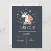 Boho Unicorn Modern Navy Girls Cute Birthday Kaart (Voorkant)