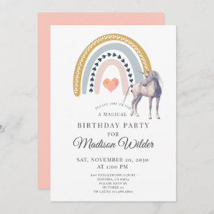 Boho Unicorn Rainbow Magical Birthday Invitation Kaart