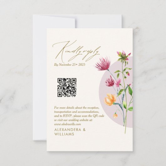 Boho Unieke Spring Wildflower grillig RSVP Kaartje (Voorkant)