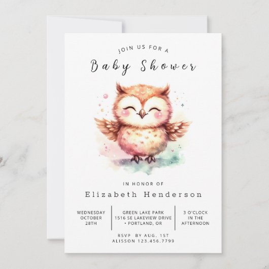 Boho Unique Owl Baby shower Kaart (Voorkant)
