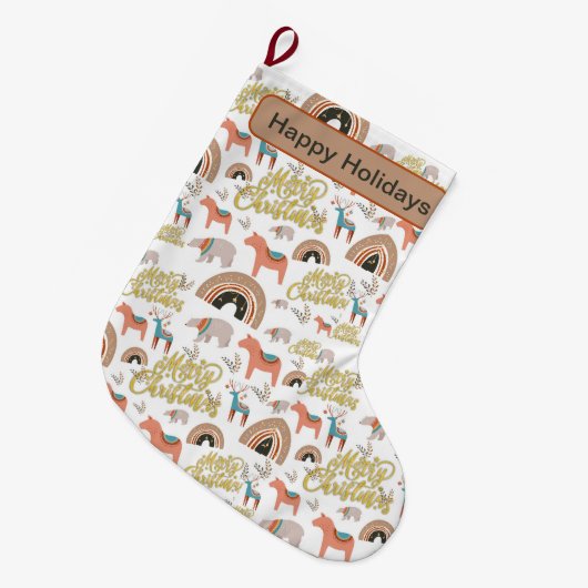 Boho vakantieseizoen grote kerstsok (Voorkant (Hangend))