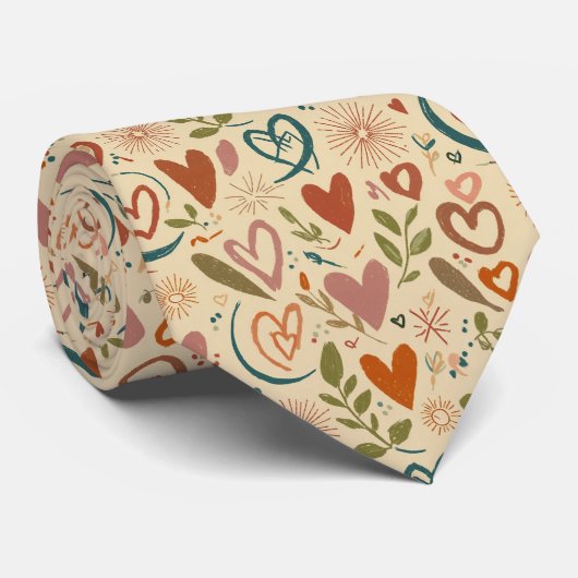 Boho Valentijnshart Naadloos Patroon Aardse Liefde Stropdas (Opgerold)
