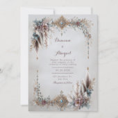 Boho Veer Bloem Goud Sierlijst Bruiloft Kaart (Voorkant)