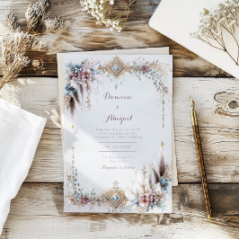 Boho Veer Bloem Goud Sierlijst Bruiloft Kaart