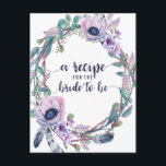 Boho Veer & Bloemen Vrijgezellenfeest Recept Kaart<br><div class="desc">Boho Feather & Floral Wreath Wedding Recipe Kaart - Met trendy penseelscript lettertype! ~ Controleer mijn winkel om de volledige bruidssuite voor dit ontwerp te zien!</div>
