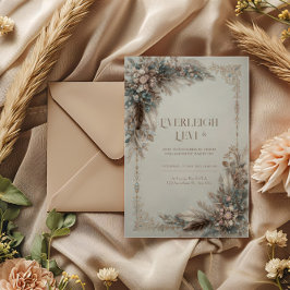 Boho Veer Bloemig Stof Blauw Goud Lijst Bruiloft Kaart