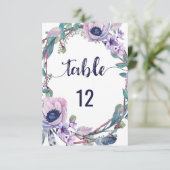 Boho veer- en bloemenkrans bruiloft tafel nummers kaart (Staand voorkant)