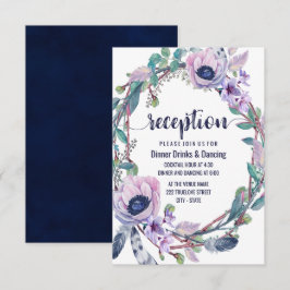 Boho Veer- en bloemenkrans Trouwreceptie Kaart