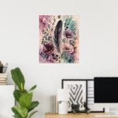 Boho Veer en Klaprozen Hemelmaansfase Poster (Thuiskantoor)