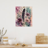 Boho Veer en Klaprozen Hemelmaansfase Poster (Keuken)