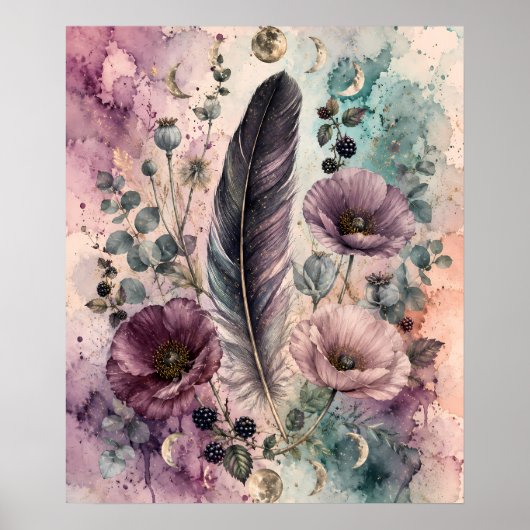Boho Veer en Klaprozen Hemelmaansfase Poster (Voorkant)