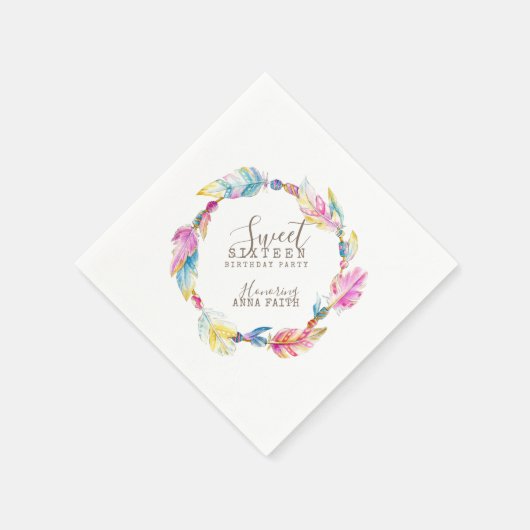 Boho veer kleurrijke kunst 16e verjaardag servette servet (Hoek)