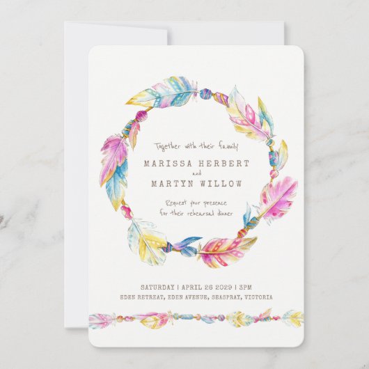 Boho veer kralen waterverf repetitie diner kaart (Voorkant)