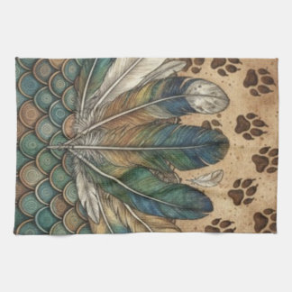 Boho Veer & Pootafdrukken Aardse Dier spiritueel Theedoek