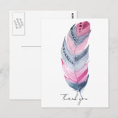 Boho veer roze grijs waterverf dank je briefkaart (Voorkant / Achterkant)