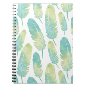 Boho Veer Waterverf Groen en Blauw Patroon Notitieboek