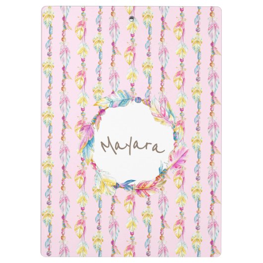 Boho veer waterverf kunstnaam roze klembord (Achterkant)