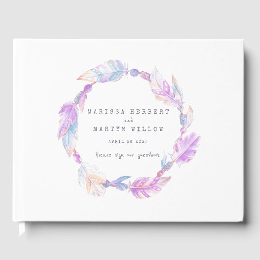 Boho veer waterverf paarse bruiloft gastenboek (Voorkant)