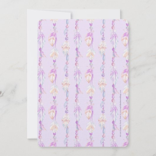 Boho veer waterverf paarse bruiloft uitnodigingen (Achterkant)