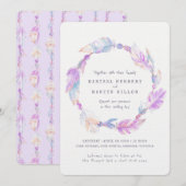 Boho veer waterverf paarse bruiloft uitnodigingen (Voorkant / Achterkant)