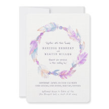 Boho veer waterverf paarse bruiloft uitnodigingen