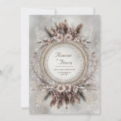 Boho Veerkrans Roze Bloem Bruiloft Kaart (Voorkant)