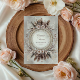 Boho Veerkrans Roze Bloem Bruiloft Kaart