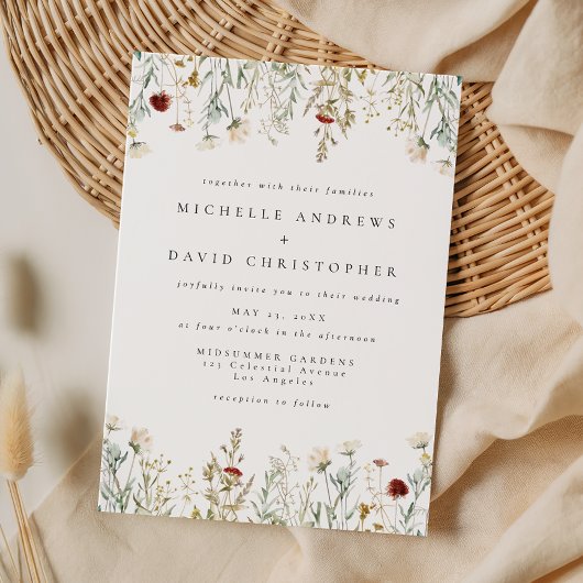 Boho Veldbloemen Bruiloftsinvitaties Kaart