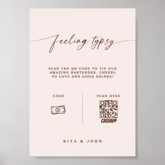 Boho Venmo Tip Uw Bartender Trouwbord Poster (Voorkant)